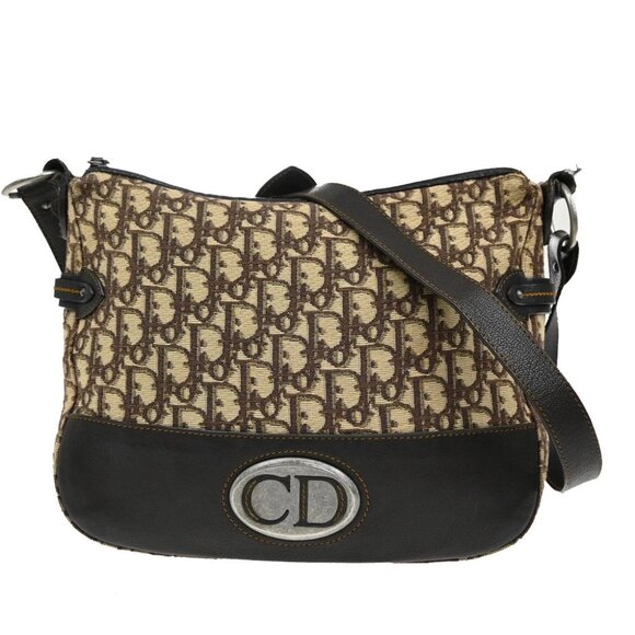 CHRISTIAN DIOR Logo Trotter Pattern Shoulder Bag Canvas Leather